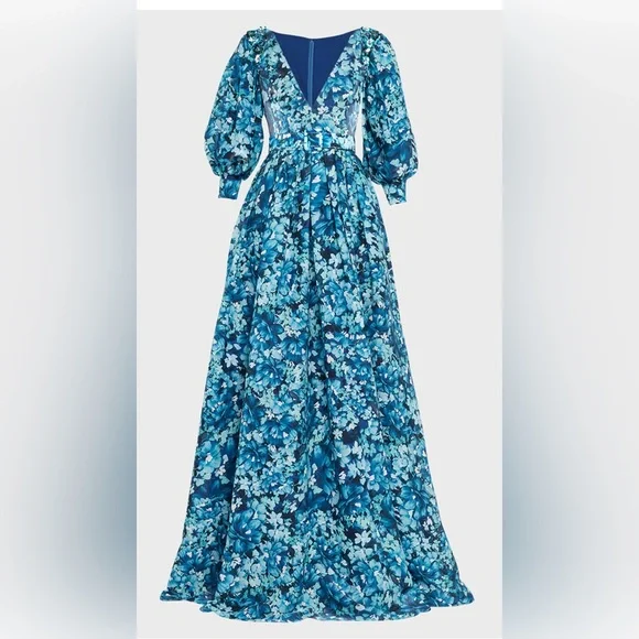 white christmas dresses Badgley Mischka Pleated Ruffle Fan Flared Mikado Gown EG4416 main image 0